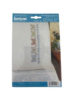 Janlynn Patchwork Butterfly Pillowcase Pair Stamped Cross Stitch Embroidery NEW